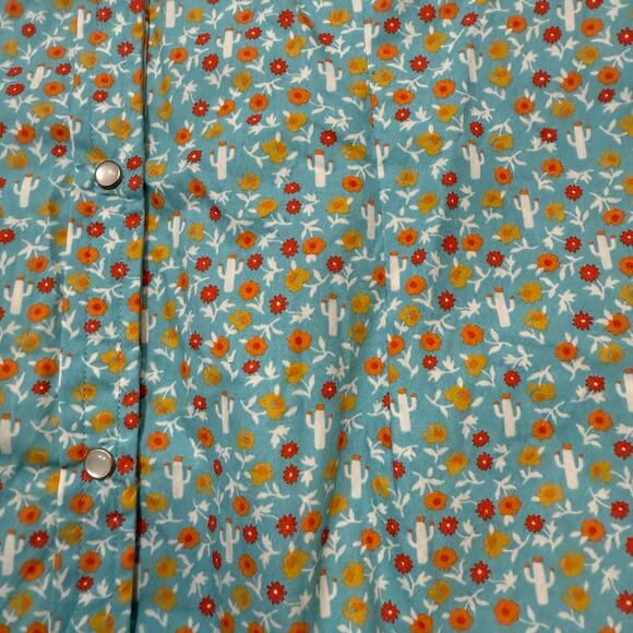 Panhandle Juniors Pearl Snap Shirt Turquoise Blue Floral Cactus Print Medium - Picture 8 of 12